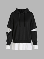 ZAFUL Sweat à Capuche Découpé 2 en 1 à Cordon M Noir
