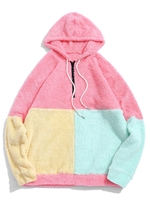 ZAFUL Sweat à Capuche Demi-Zippé Jointif en Blocs de Couleurs Xl Rose pastèque