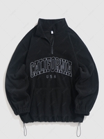 ZAFUL Sweat à Capuche Duveteux CALIFORNIA Brodé Zippé en Laine L Noir