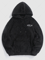ZAFUL Sweat à Capuche Duveteux et Lettre Brodée BROOKLYN et NEW YORK L Noir