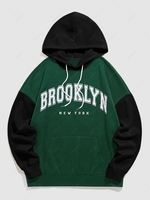 ZAFUL Sweat à Capuche en Blocs de Couleurs à Slogan BROOKLYN NEW YORK L Vert