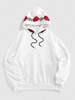 ZAFUL Sweat à Capuche Fleur Rose Brodée avec Poche en Avant S Blanc