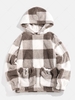 ZAFUL Sweat à Capuche Fourré à Carreaux avec Double Poches L Café
