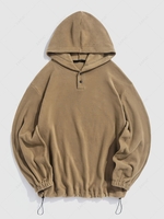 ZAFUL Sweat à Capuche Fourré Bouton Design à Ourlet Polaire à Cordon L Café
