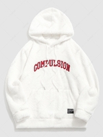 ZAFUL Sweat à Capuche Fourré Lettre Brodée avec Poche Kangourou 2xl Blanc