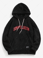 ZAFUL Sweat à Capuche Fourré Lettre Brodée avec Poche Kangourou Xl Noir