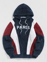 ZAFUL Sweat à Capuche Fourré Lettre PARIS Brodé L Bleu profond