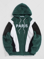 ZAFUL Sweat à Capuche Fourré Lettre PARIS Brodé M Vert profond