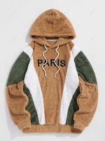 ZAFUL Sweat à Capuche Fourré Lettre PARIS Brodé S Café