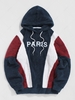 ZAFUL Sweat à Capuche Fourré Lettre PARIS Brodé Xl Bleu profond