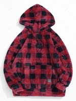 ZAFUL Sweat à Capuche Fourré Motif à Carreaux S Rouge