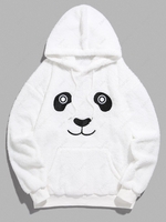 ZAFUL Sweat à Capuche Fourré Panda Mignon Brodé en Imitation Peau de Mouton S Blanc