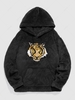 ZAFUL Sweat à Capuche Fourré Tigre Brodé avec Poche L Noir