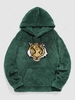ZAFUL Sweat à Capuche Fourré Tigre Brodé avec Poche L Vert profond