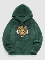ZAFUL Sweat à Capuche Fourré Tigre Brodé avec Poche L Vert profond