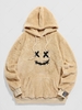 ZAFUL Sweat à Capuche Fourré Visage Brodé Dessin Animé de Streetwear L Café lumière