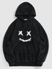 ZAFUL Sweat à Capuche Fourré Visage Brodé Dessin Animé de Streetwear L Noir
