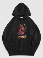 ZAFUL Sweat à Capuche Graphique à Imprimé Fleur Flamme Streetwear L Noir