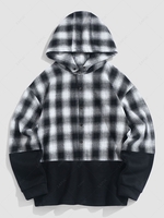 ZAFUL Sweat à Capuche Jointif à Carreaux avec Bouton Design M Noir