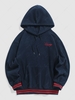 ZAFUL Sweat à Capuche Lettre Brodée à Ourlet Rayé en Laine Xxl Bleu profond