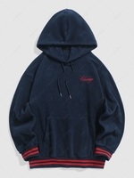 ZAFUL Sweat à Capuche Lettre Brodée à Ourlet Rayé en Laine Xxl Bleu profond