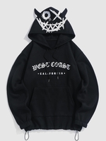 ZAFUL Sweat à Capuche Lettre Graphique Diable en Laine L Noir