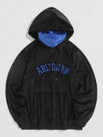 ZAFUL Sweat à Capuche Masque Visage en Blocs de Couleus Lettre Bordée Vintege Style Streetwear en Velours Moelleux M Noir