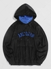 ZAFUL Sweat à Capuche Masque Visage en Blocs de Couleus Lettre Bordée Vintege Style Streetwear en Velours Moelleux Xl Noir