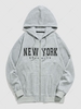 ZAFUL Sweat à Capuche Motif de Lettre NEW YORK Zippé en Laine M Gris clair