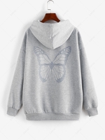 ZAFUL Sweat à Capuche Papillon à Goutte Epaule à Doublure en Laine L Gris