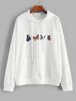 ZAFUL Sweat à Capuche Papillon Imprimé à Goutte Epaule S Blanc