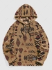 ZAFUL Sweat à Capuche Pull-over à Imprimé Ethnique Aztèque avec Poche Zippé M Café