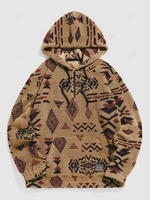ZAFUL Sweat à Capuche Pull-over à Imprimé Ethnique Aztèque avec Poche Zippé M Café