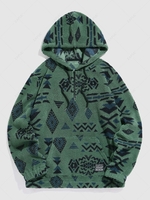 ZAFUL Sweat à Capuche Pull-over à Imprimé Ethnique Aztèque avec Poche Zippée M Vert profond