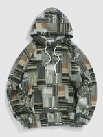 ZAFUL Sweat à Capuche Pull-over Fourré Style Ethnique Motif Géométrique en Flanelle S Gris