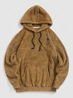 ZAFUL Sweat à Capuche Rose Brodée avec Poche Kangourou en Laine S Café