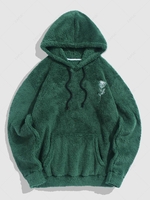 ZAFUL Sweat à Capuche Rose Brodée avec Poche Kangourou en Laine S Vert