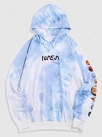 ZAFUL Sweat à Capuche Teinté à Imprimé Système Solaire à Cordon Streetwear Xl Bleu clair