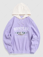 ZAFUL Sweat à Capuche Vintage Lettre Brodée Montagne en Blocs de Couleurs en Laine Xxl Pourpre
