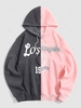 ZAFUL Sweat à Capuche Vintage Lettre Graphique en Blocs de Couleurs en Laine du Streetwear L Rose clair