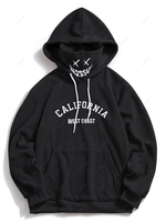 ZAFUL Sweat à Capuche Vintage Masque Lettre Brodée en Laine L Noir