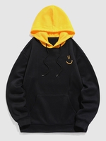 ZAFUL Sweat à Capuche Visage en Blocs de Couleurs Sourire Brodé en Laine S Jaune