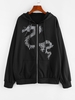 ZAFUL Sweat à Capuche Zippé à Imprimé Dragon S Noir