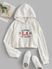 ZAFUL Sweat-Shirt à Capuche Court Polaire Motif Inscription Brodée M Blanc