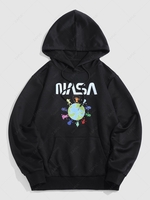 ZAFUL Sweat-Shirt à Capuche Motif Inscription et Terre Style Dessin Animé du Streetwear L Noir