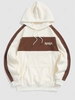 ZAFUL Sweat-Shirt à Capuche Polaire en Blocs de Couleurs et Inscription Brodée L Blanc