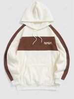 ZAFUL Sweat-Shirt à Capuche Polaire en Blocs de Couleurs et Inscription Brodée L Blanc