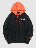 ZAFUL Sweat-Shirt à Capuche USA Brodé en Blocs de Couleurs M Noir