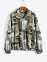 ZAFUL Sweat-shirt à Imprimé Aztèque Goutte Epaule à Demi-Zip S