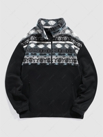 ZAFUL Sweat-shirt à Imprimé Ethnique Aztèque à Demi-Zip en Polaire Xl Noir